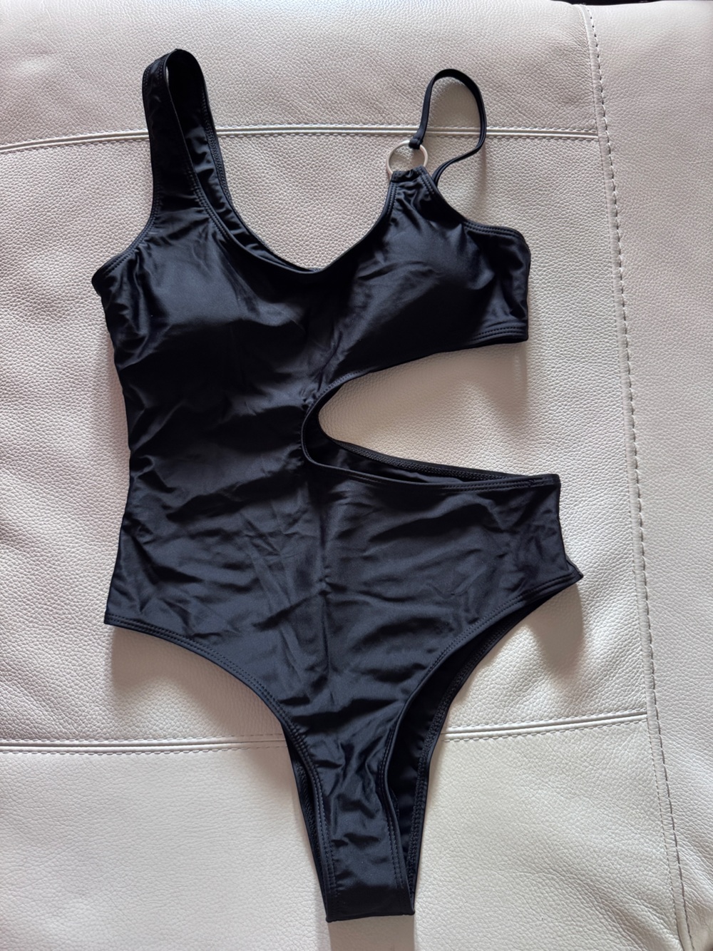 Women’s Black One Piece Swimsuit with Cutout and Strap Detail (NWT) size M